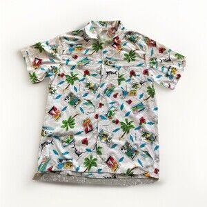 Rare Vintage 80s Sun Island Men's XL Postcard Print Short Sleeve Button-Up